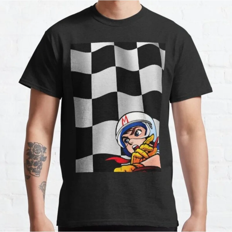 

Checkered Flag! Mach Go Go Go graphic tee Manga Speed Racer Anime T shirt for men Cartton Large size Tops Y2K Clothes