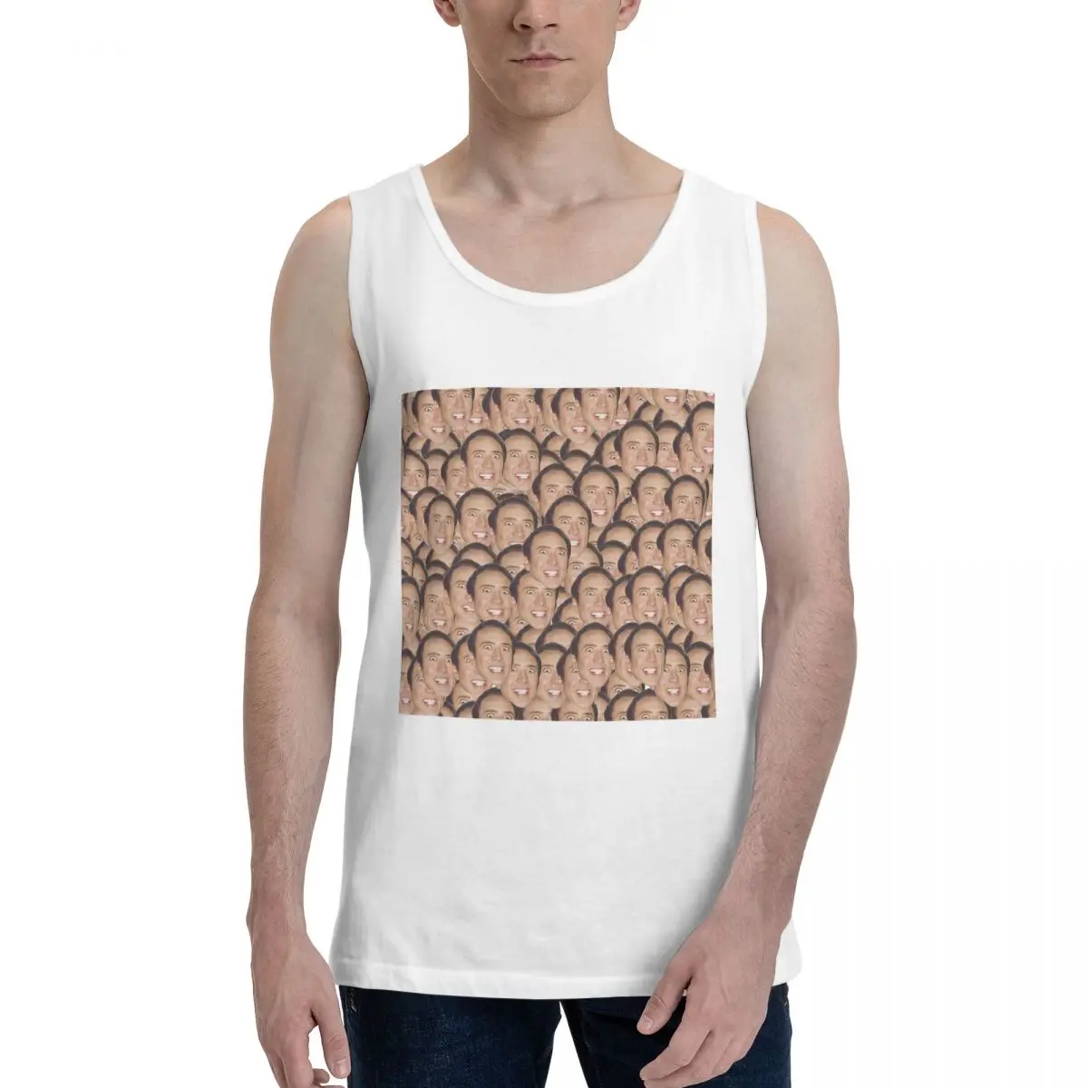Nicolas Cage Meme 100% Cotton Men's Sweatshirt Vest Sleeveless Clothing Tees Men Tank Tops T-shirt