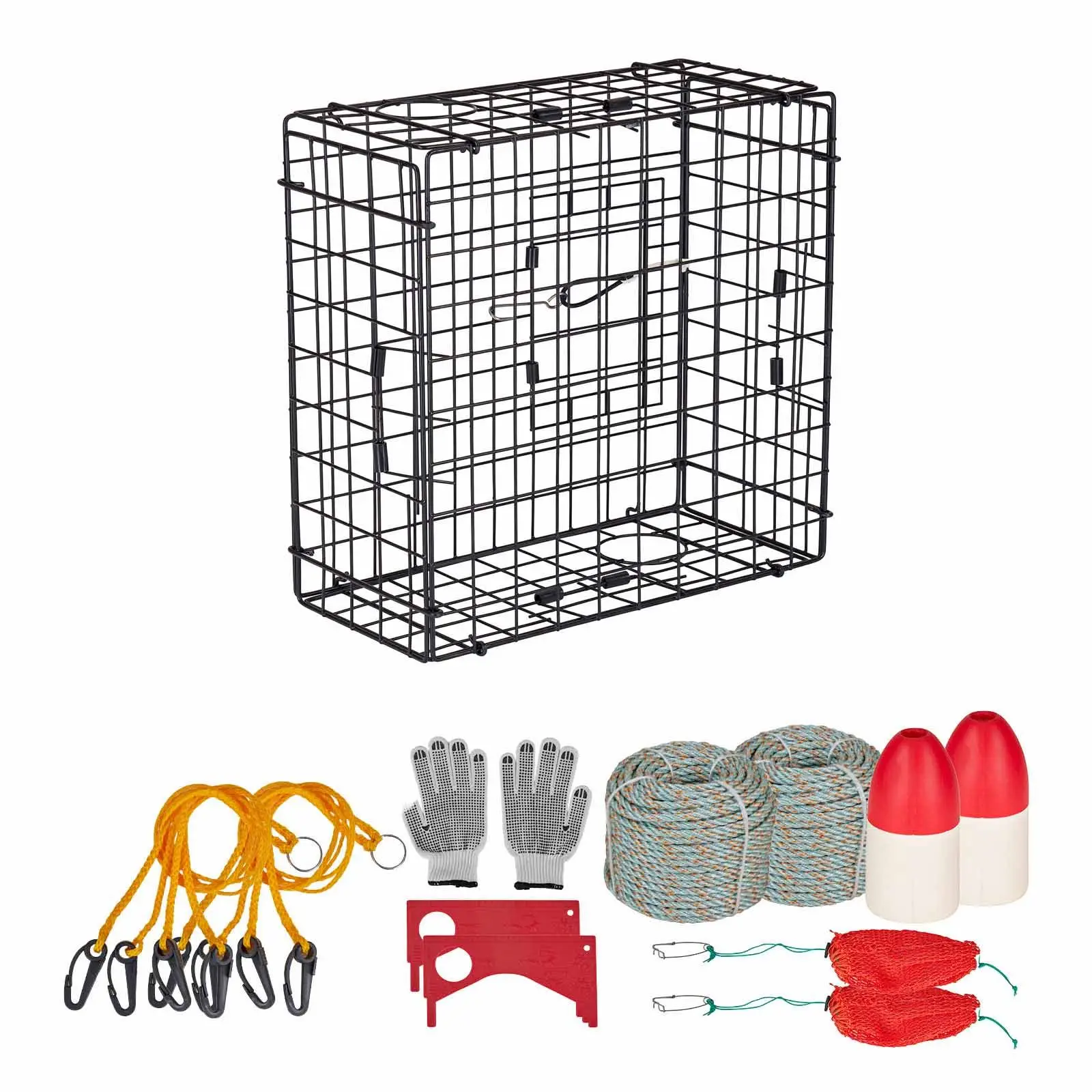 Crab Trap, 2 Packs, 24.4x24.4x11.8 inch Heavy Duty Large Crab Pot Trap for Dungeness, Black PVC Coated Wire Mesh for Stealth, wi