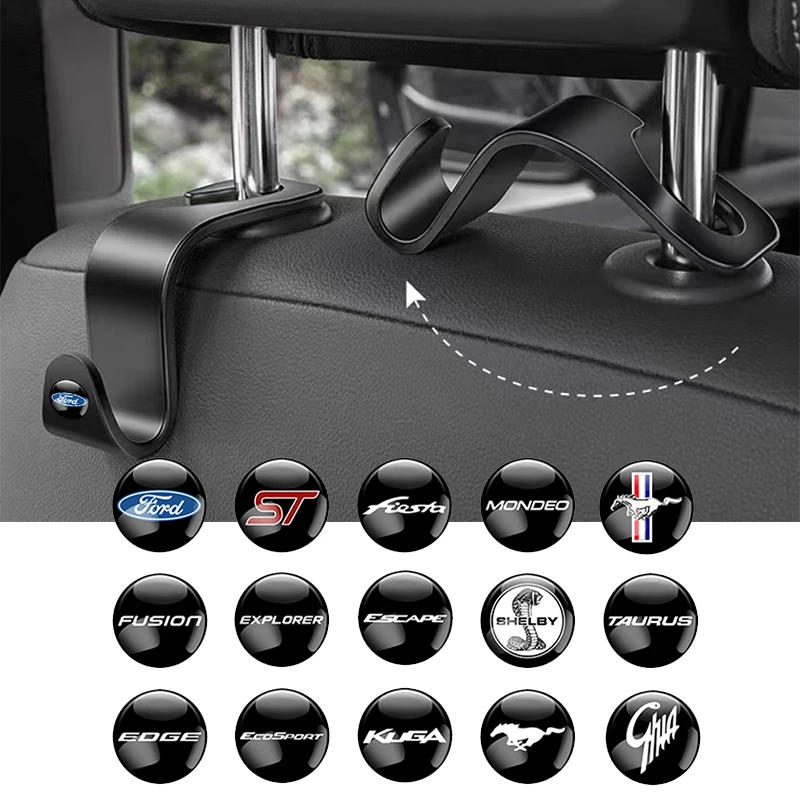 Ganchos de almacenamiento para reposacabezas de asiento Interior de coche, colgador trasero para Ford Focus ST Mondeo Kuga Ecosport Fiesta Fusion Ghia Explorer SHELBY