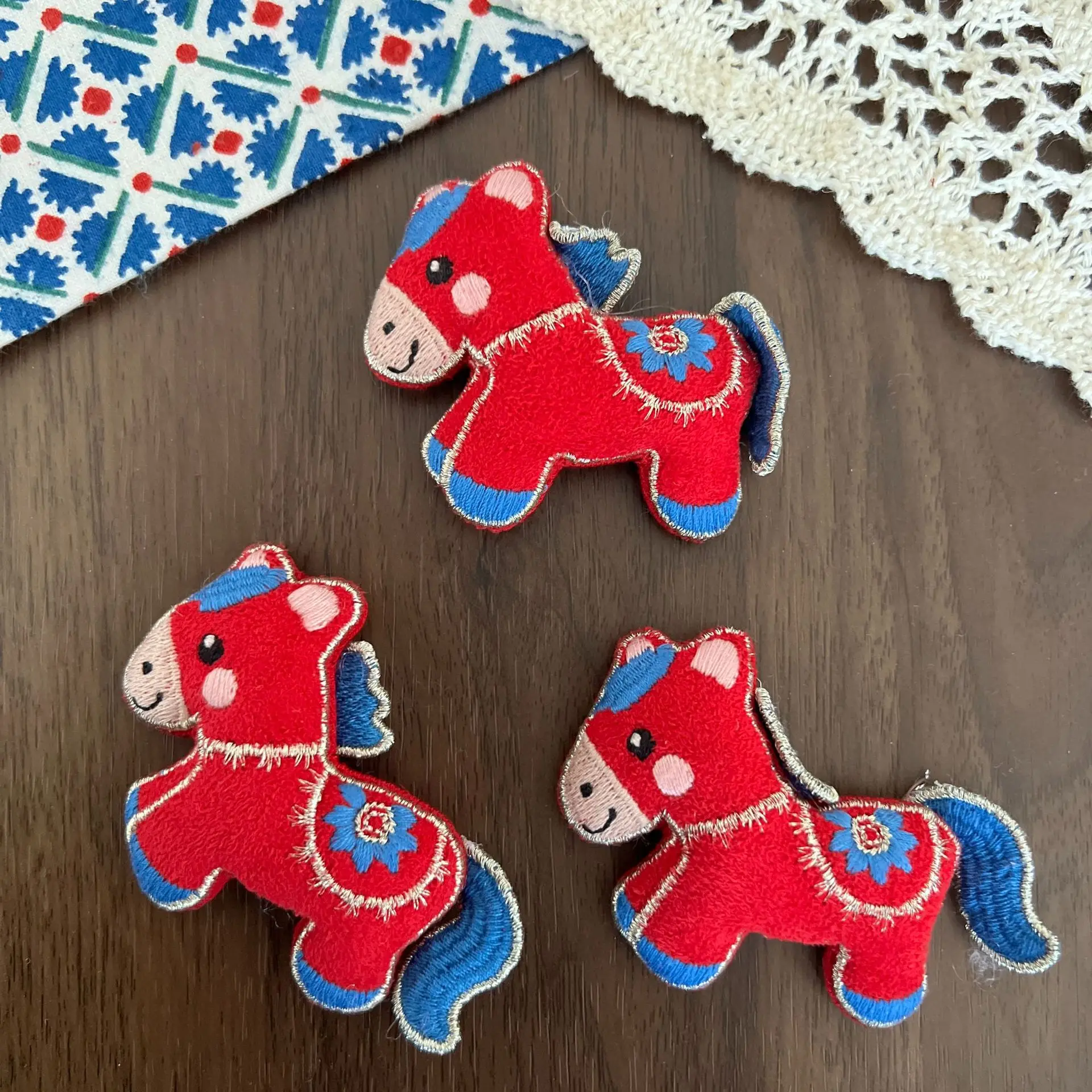 Brooch Pin DIY Red Pony Fabric Cotton Filled Embroidered Zodiac Year Kids Hair Clip Accessory Handmade Craft Material