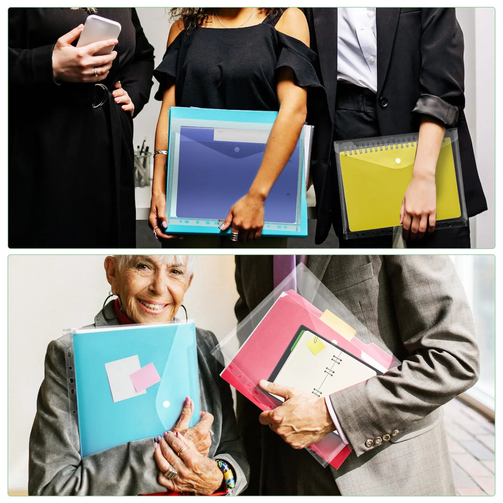 

20Pcs A4 Clear Binder Pockets Document Storage Bags 11 Holes Snap Closure Organizer for School Office Binder Pockets