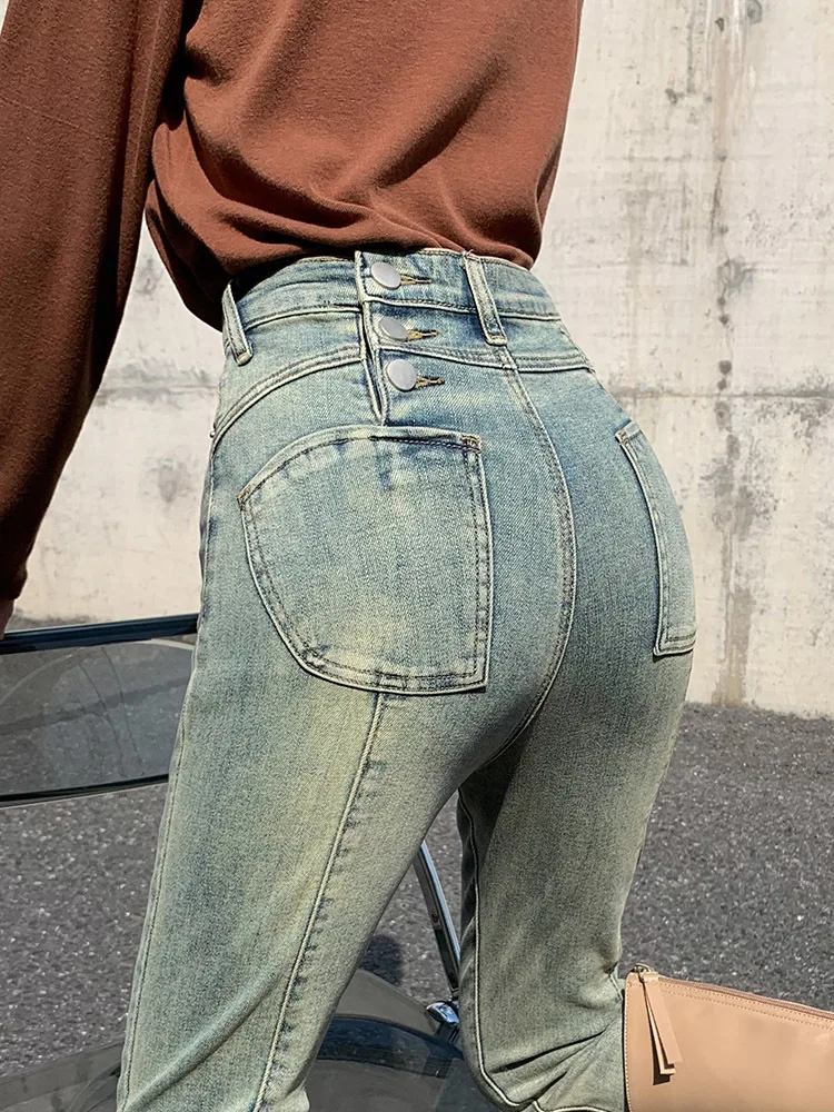 

Fall Spring Pencil Jeans Women 2023 Fashion High Waist Warm Skinny Vaqueros Casual Slim Denim Pants Pantalon