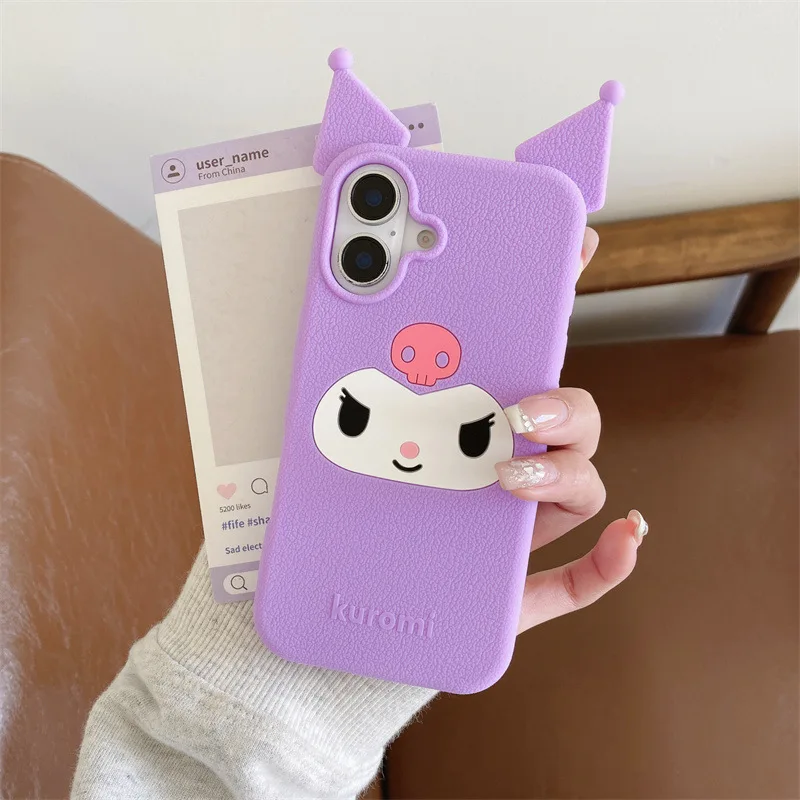 Kawaii Cute 3D Cartoon Kuromi Couple Phone Case For iPhone 16 15 14 13 Pro Max Plus Soft Silicone Shockproof Protective Cover
