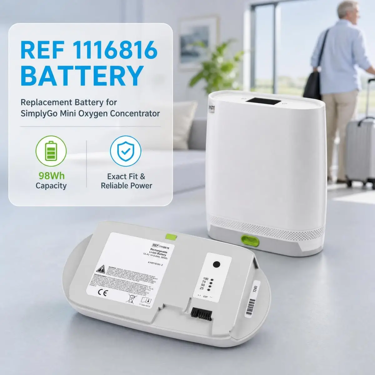 REF 1116816 Replacement Battery for Philips Respironics SimplyGo Mini Portable Oxygen Concentrator Spare Battery