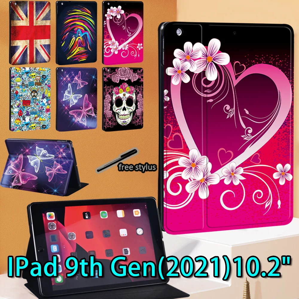 

Tablet Case for IPad 9th 10.2 Inch 2021 PU Leather Foldable Stand Cover for ipad 9th Generation Old Image Series Pattern Case