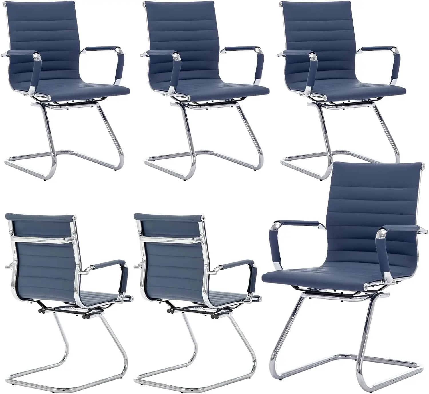 

Office Reception Guest Chairs Set Of 6 Mid Ba Pu Leather Metal Leg Sled Base Conference Reception Room Chairs With A (Navy