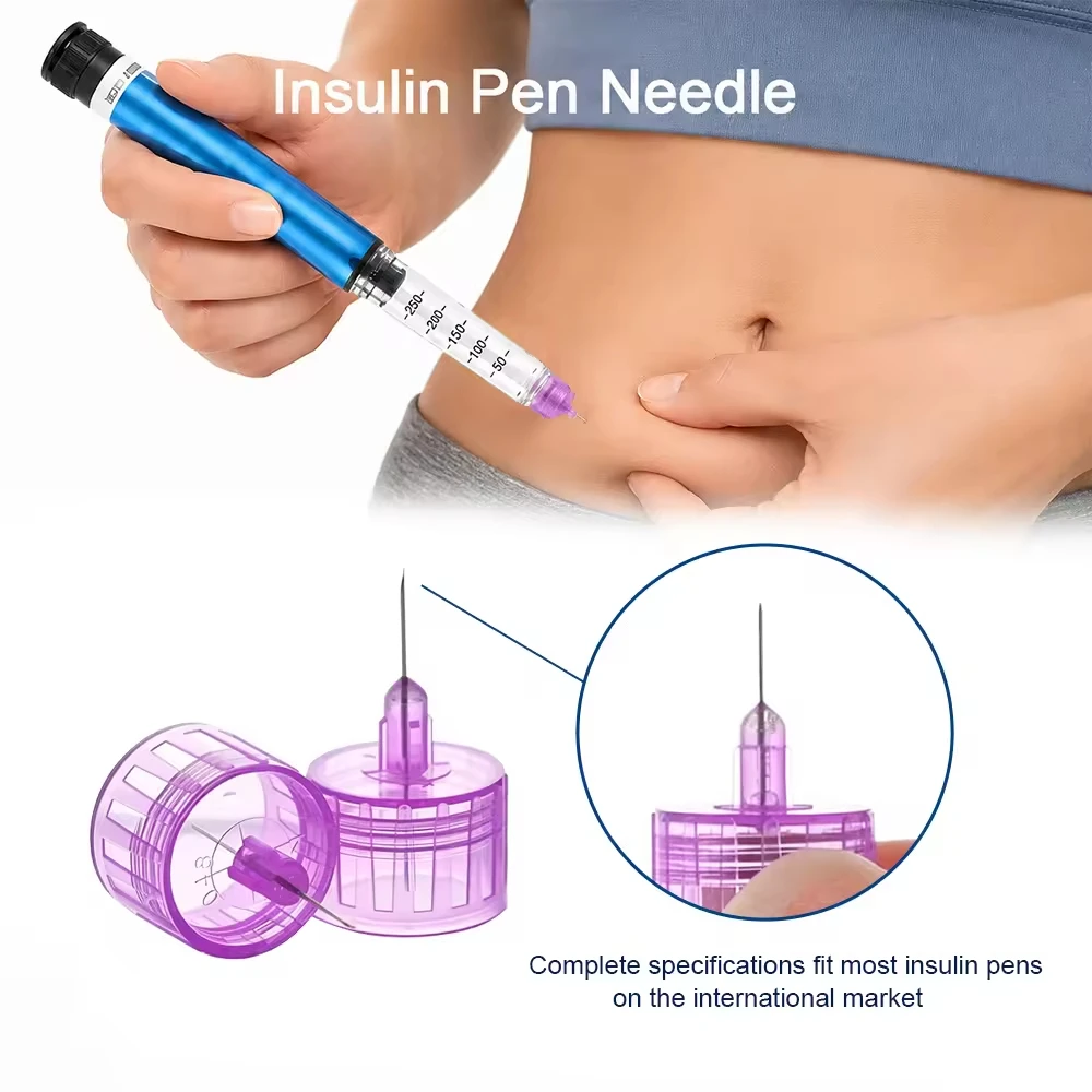 500PCS Insulin Pen Tips 31G 32G 4/5/6/8mm Ultra Thin Painless Disposable Diabetic Injection Needles for Blood Glucose Care