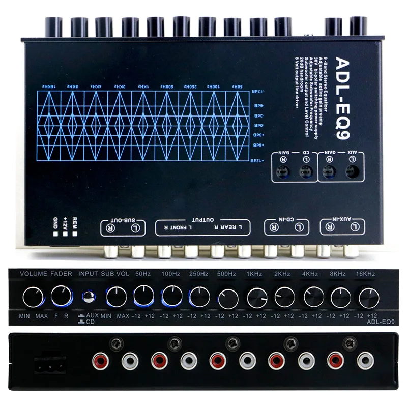 Car Stereo Audio Equalizer Adjustable 9 Bands Precise Vehicle Audio Tuning Cross-frequency Amplifier Graphic Equalizer