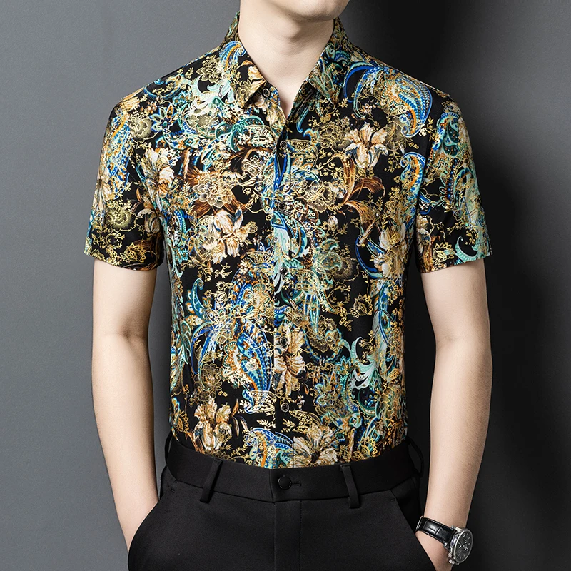 Ice Cool Skin-Friendly Shirts For Men Short Sleeve Beach Style Summer Quality Polyester Elastane Blend Fashion Camisas De Hombre