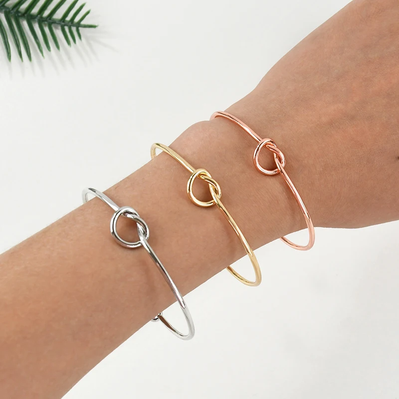 Gold Silver Rose Gold Metal Adjustable knotted Bracelet For Women Girls Wedding Birthday Valentine's Day Jewelry Gift Bangles