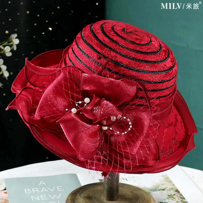 Damskie fascynatory Millinery kapelusz do kościoła elegancka, z kokardą szerokim rondem kapelusze wiadro Kentucky Derby Fedora damskie letnie