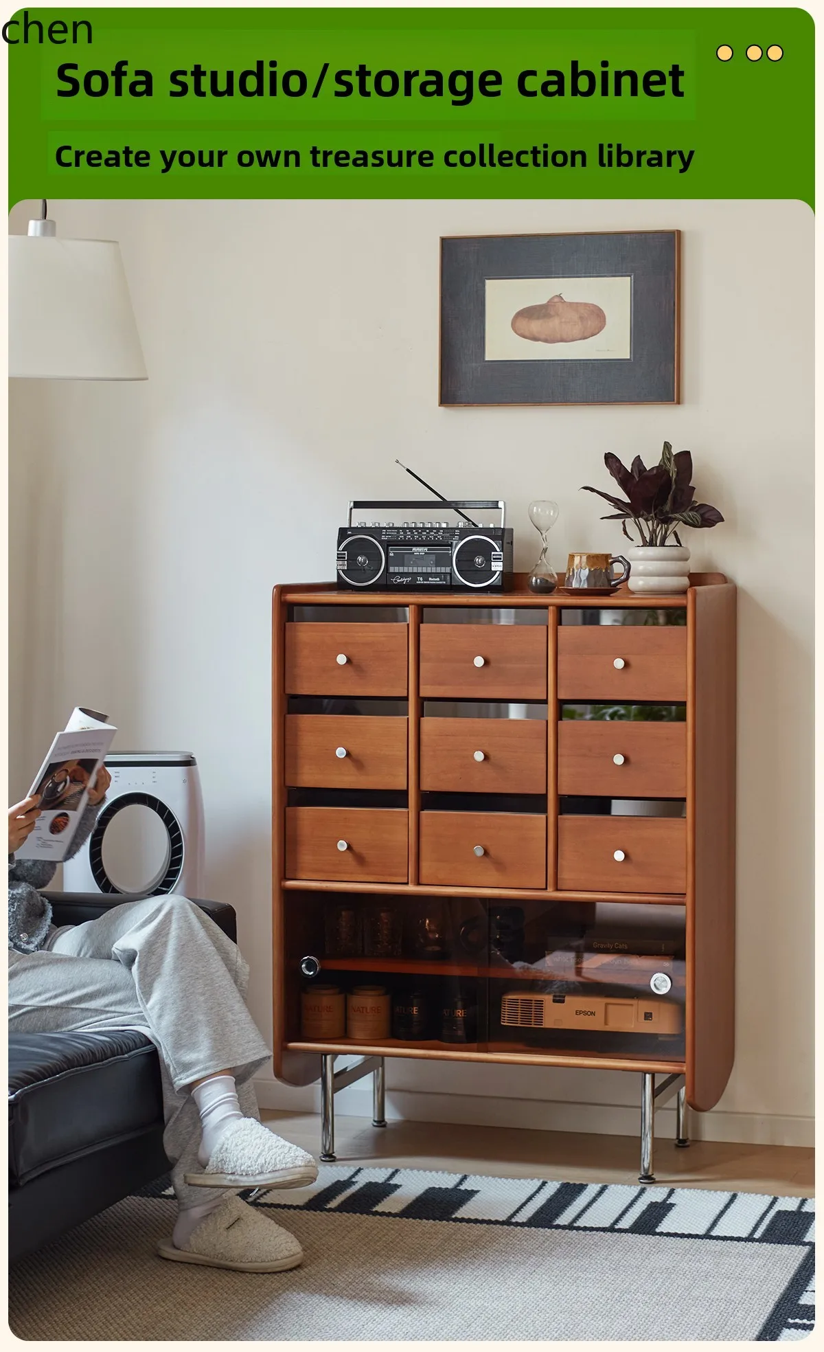 nine-bucket dining side cabinet living room TV side cabinet medieval storage 120cm high bucket solid wood