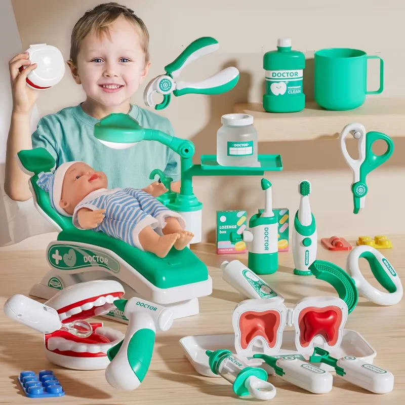Crianças kit de jogo médico brinquedo médico conjunto dental hospital role play presente dentista jogo acessórios simulado ferramenta médica para crianças