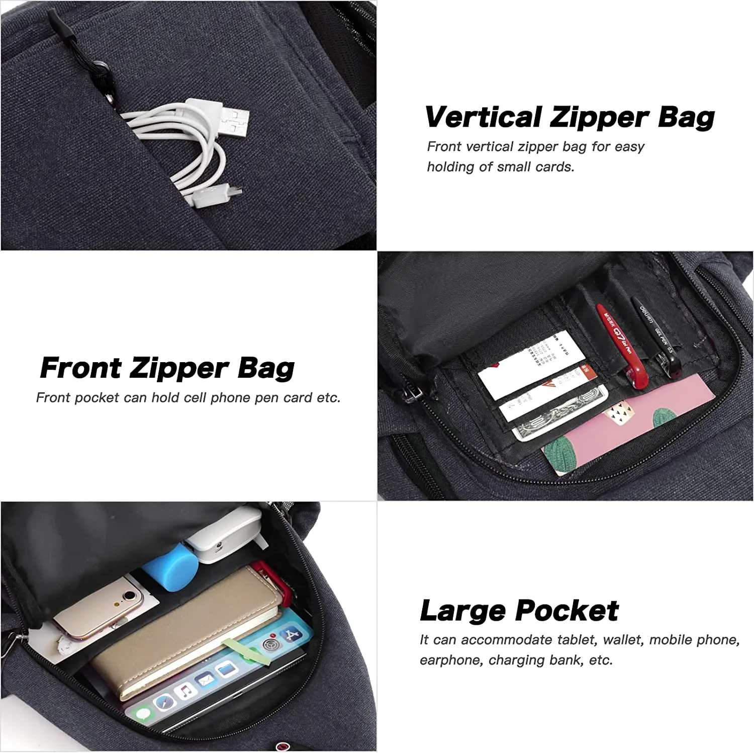 Sling Backpack Bag for Men's Women Outdoor Travel Unisex Canvas Crossbody Hiking Daypack Bag with Anti-theft Pocket Chest Bag