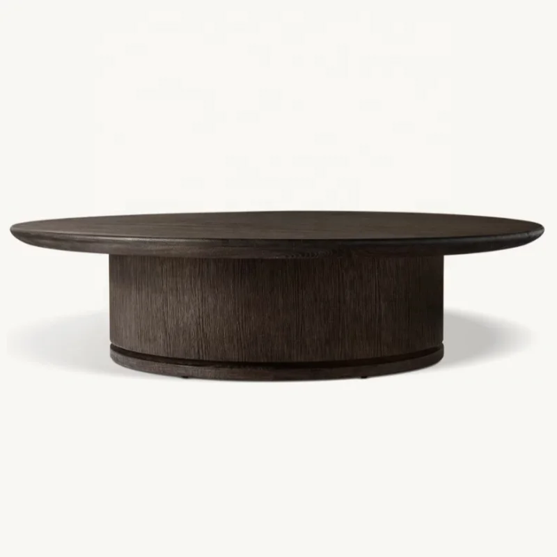 ！@Custom American Simple High-grade Handmade Wooden Round Oak Tea Table Villa Club Furniture Living Room Furniture Set