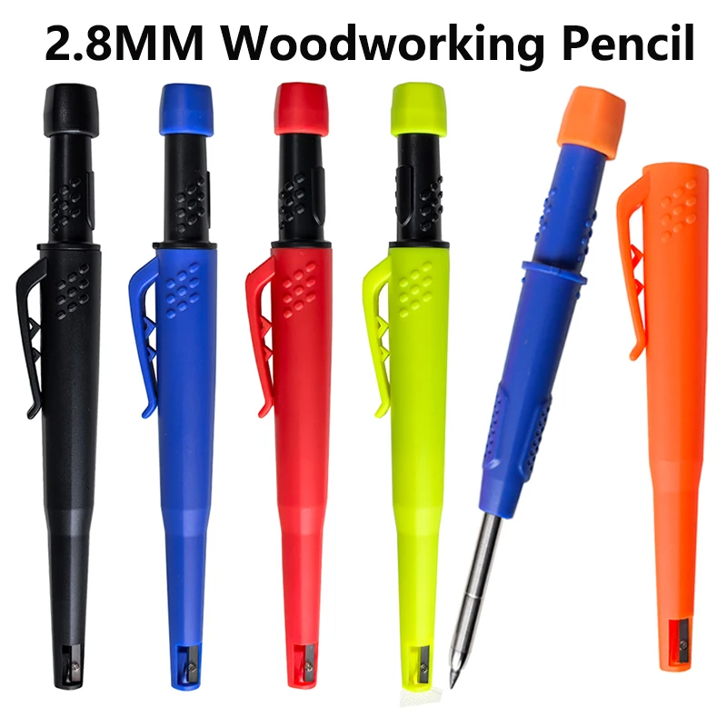 2.8mm Woodworking Mechanical Pencil with Protective Cover Pencil Sharpener 2B Lead Deep Hole Marking Architectural Painting Pen