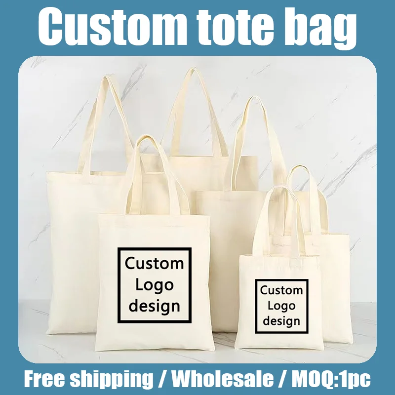 

10pcs Custom Logo Canvas Shoulder Bag Shopping Advertising Cotton Corporate Outdoor Shoulder Bag Print Picture Wholesale