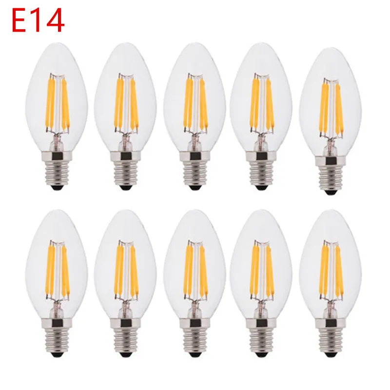 10PCS E14 LED Bulb Filament Candle Lamp C35 C35L 2W 4W 6W 110V 220V Dim Edison Retro Antique Vintage Style Warm White Chandelier