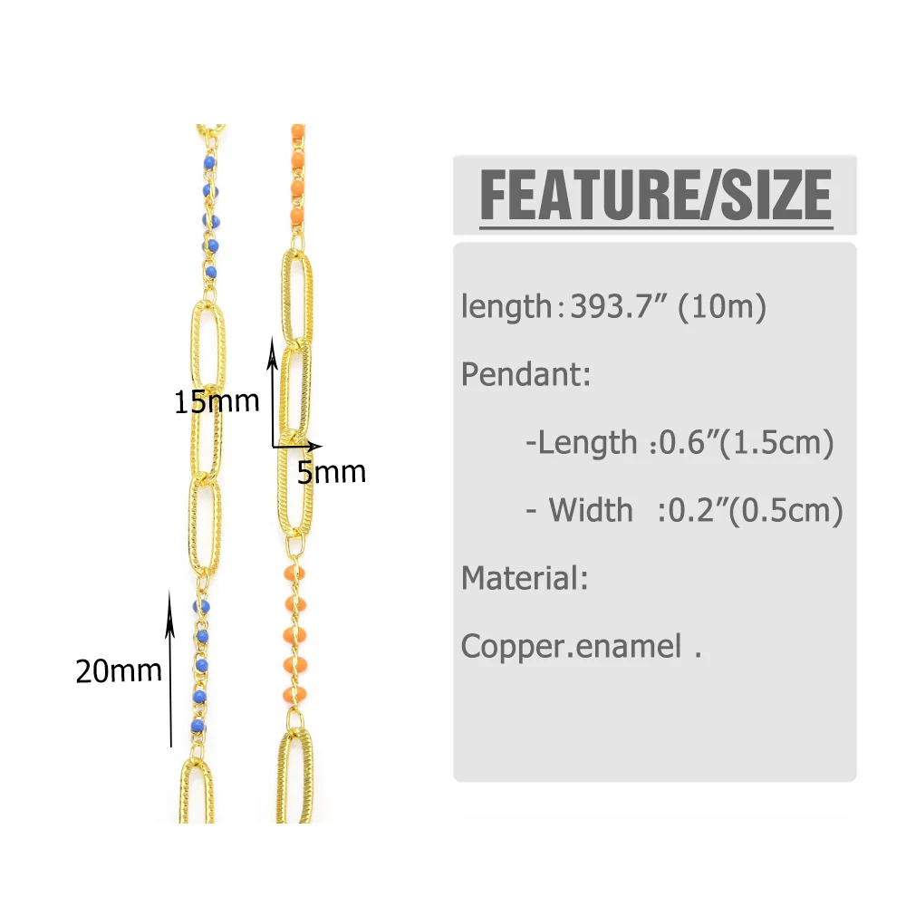 OCESRIO 10M Trendy Paperclip Enamel Gold Plated Chain Necklace Bracelet Jewelry Making Supplies Wholesale  cana117