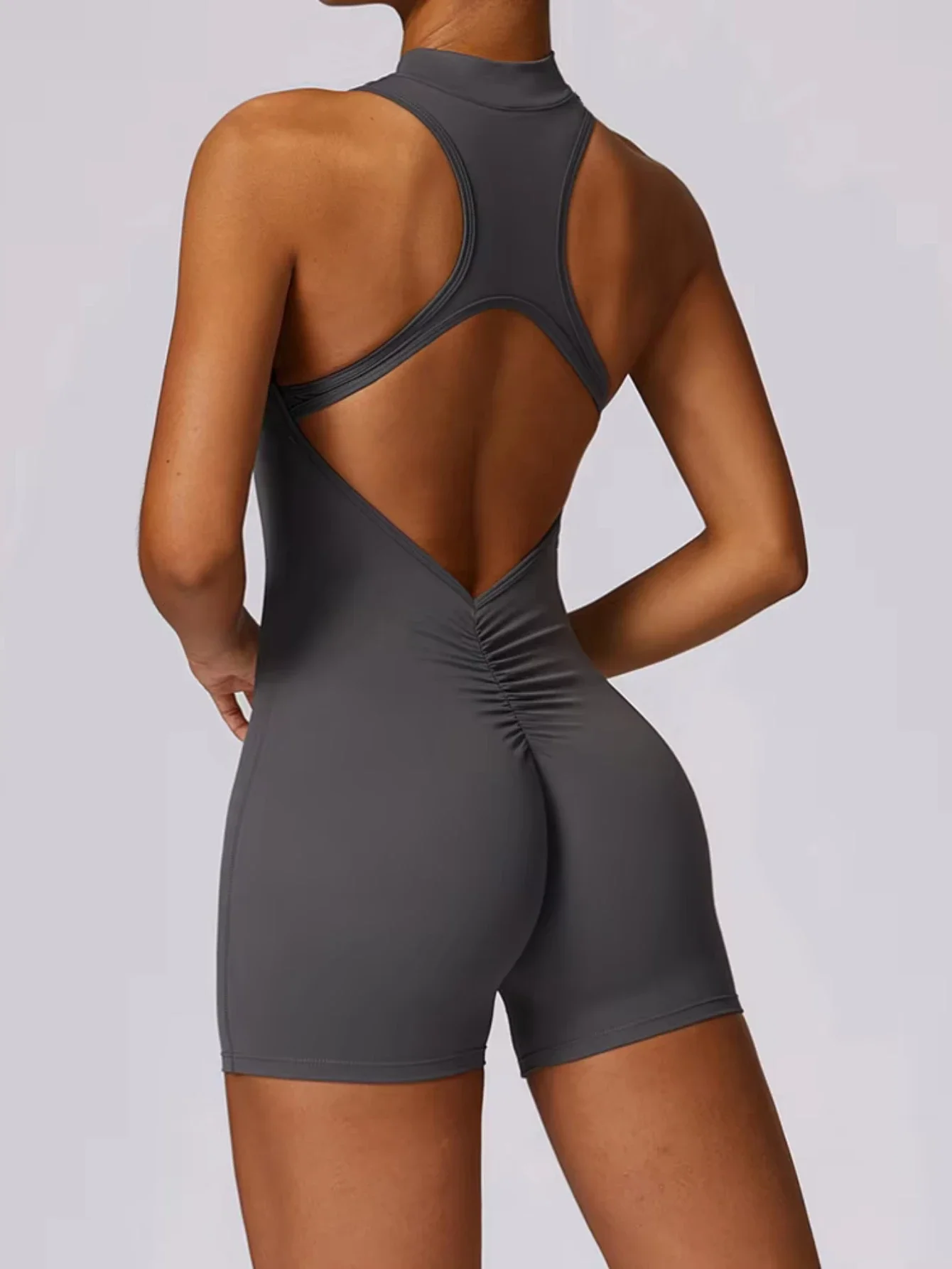 

Women's Solid Color Yoga bodysuit Breathable Outdoor Sports Suit Tight Fitting Back Vest Bra High Waisted Trousers Shorts 2025