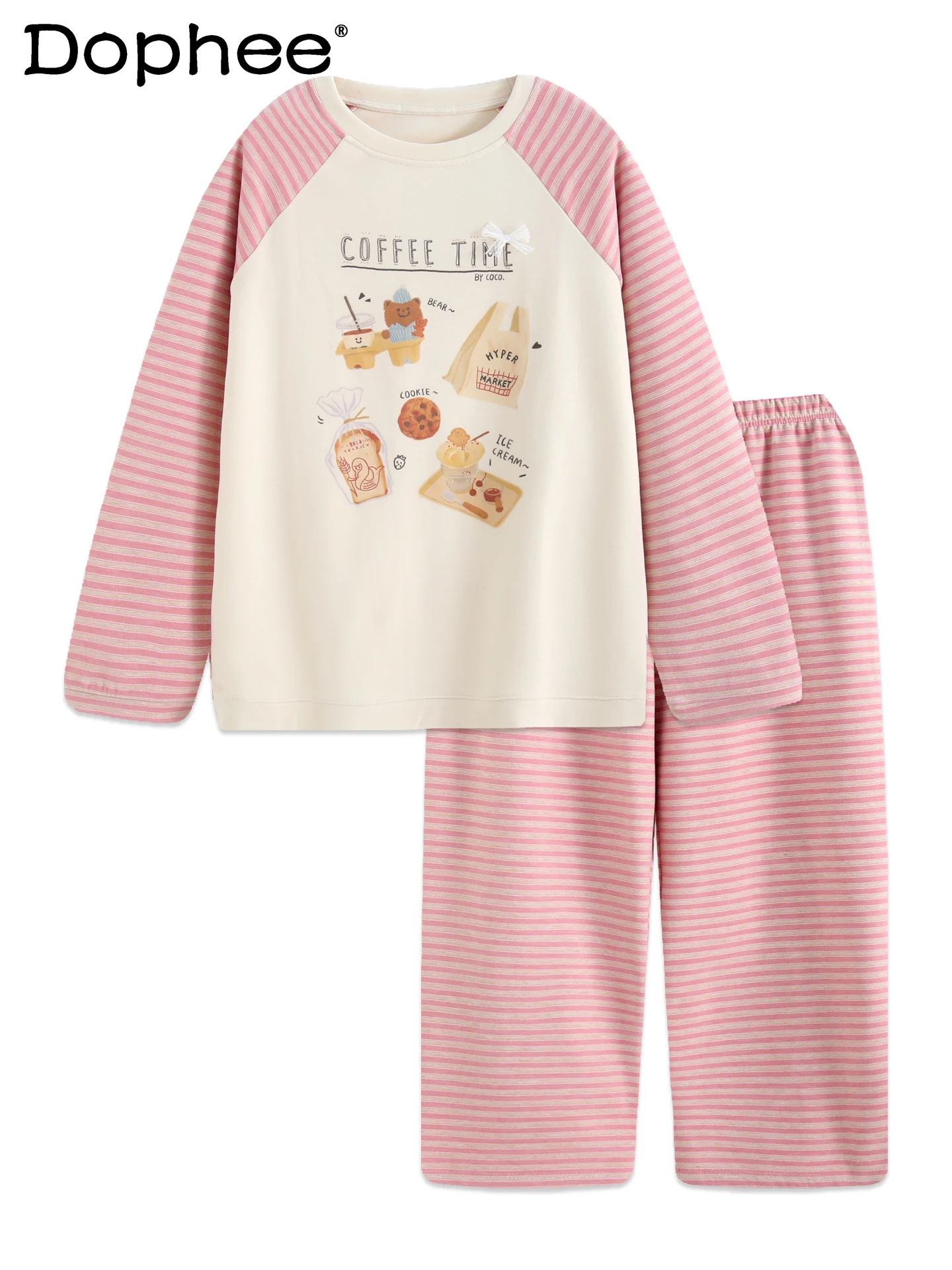 

Japanese Style Ins Sweet Pajamas for Women Thickened Pure Cotton 2025 New Style Wearable Outside Round Neck Loose Home Wear