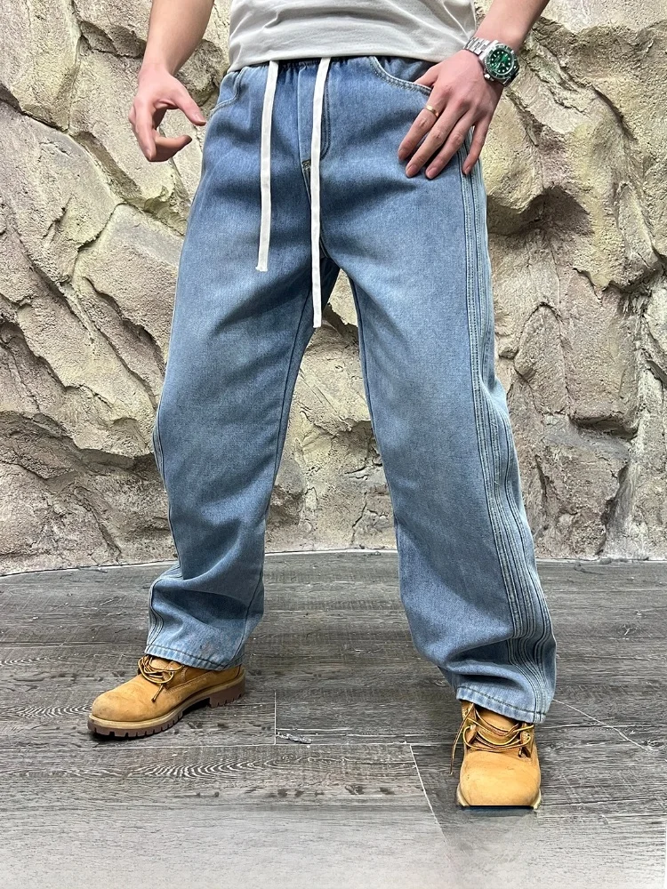 

Fashionable Fleece Lined Straight Leg Men's Jeans Vintage Washed Cotton Blend Casual Comfortable Breathable Winter Trousers