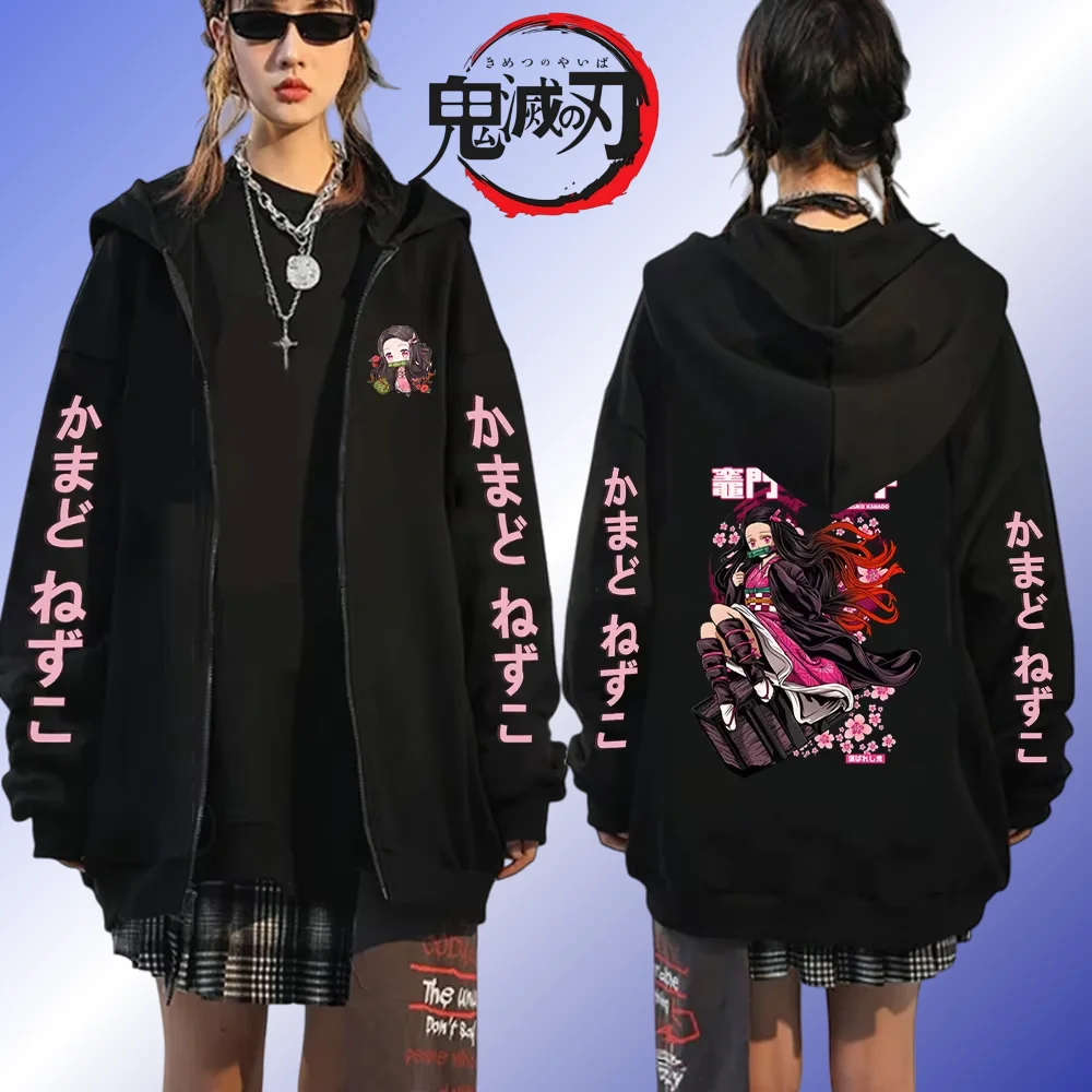 

Demon Slayer Anime Kamado Nezuko Printed Zipper Hoodie 2025 Autumn_Winter New Men's and Women's Hip Hop Casual Loose Sweater Top