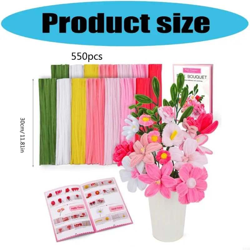 550Pcs Educational Plush Stems Bouquets for Handmade Art Craft Beginner Pipe Cleaners Flower Set for Wedding Decoration  view 6