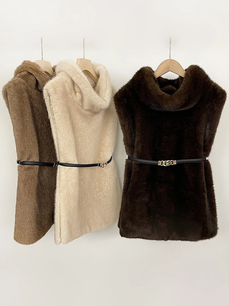 Mumaroho 2026 inverno primavera feminino pele do falso sable colete colheita topo sólido gola alta eco vison pele do falso regata pulôver jaqueta