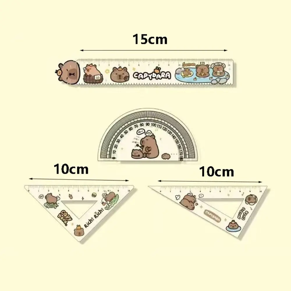 1 Set Capybara Metric Ruler High Appearance Plastic School Supplies Triangle Ruler Protractor Cartoon Stationery Student