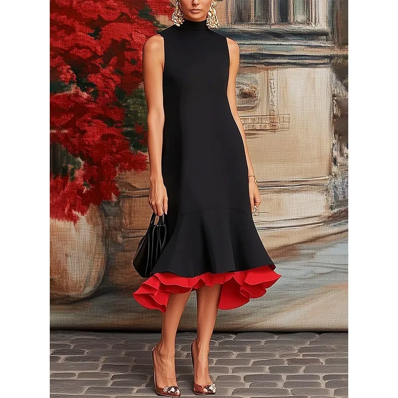 

2026 Стильное сращенное платье русалки для женщин, сарафан трапециевидной формы с круглым вырезом, тонкая талия, оборки, свадебное вечернее элегантное платье 181756