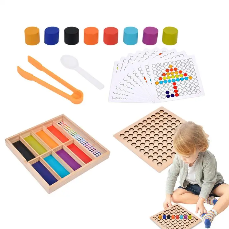 

Wooden Board Bead Game Bead Matching Game Parent-child Interaction Attention Training Rainbow Beads For Kid's Early Education