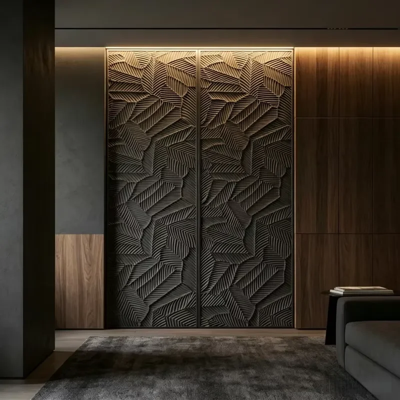 Custom  Carved 3D Leaf Solid Wood Wall Panel Textured Wooden Wall Cladding for Hotel Villa TV Background Wall