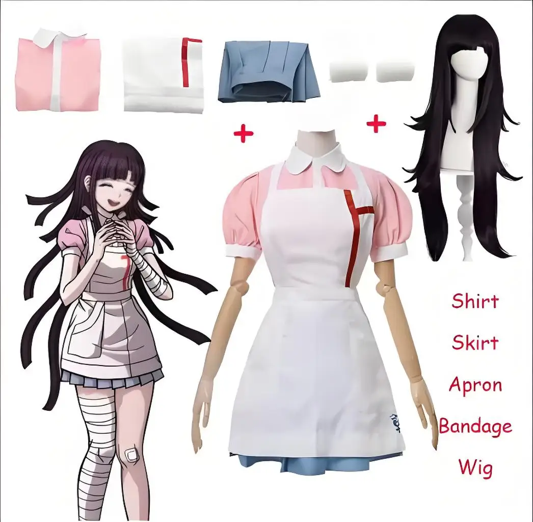 Danganronpa Mikan Tsumiki Cosplay Outfit With Wig Anime Halloween Despair Ultimate Nurse Uniform Maid Costume Full Set For Women