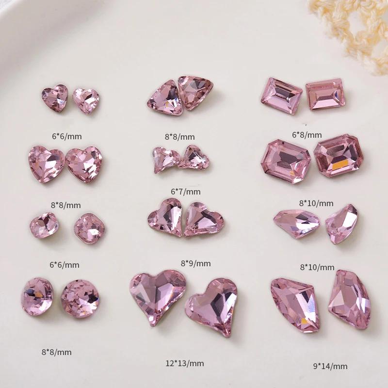 10Pcs Pink Heart Pointed Bottom Nail Rhinestones 3D Glitter Pink Crystal Nail Decoration 6/8/10mm Peach Heart Nail Pink Diamond