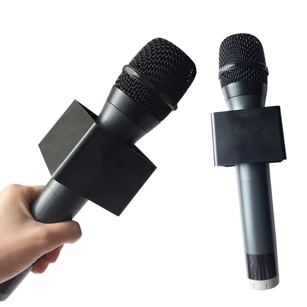 2Pcs Triangle Mic Logo Station Hard ABS Construction Portable Microphone Stand for TV Studio Interviewers Large Logo Area DIY