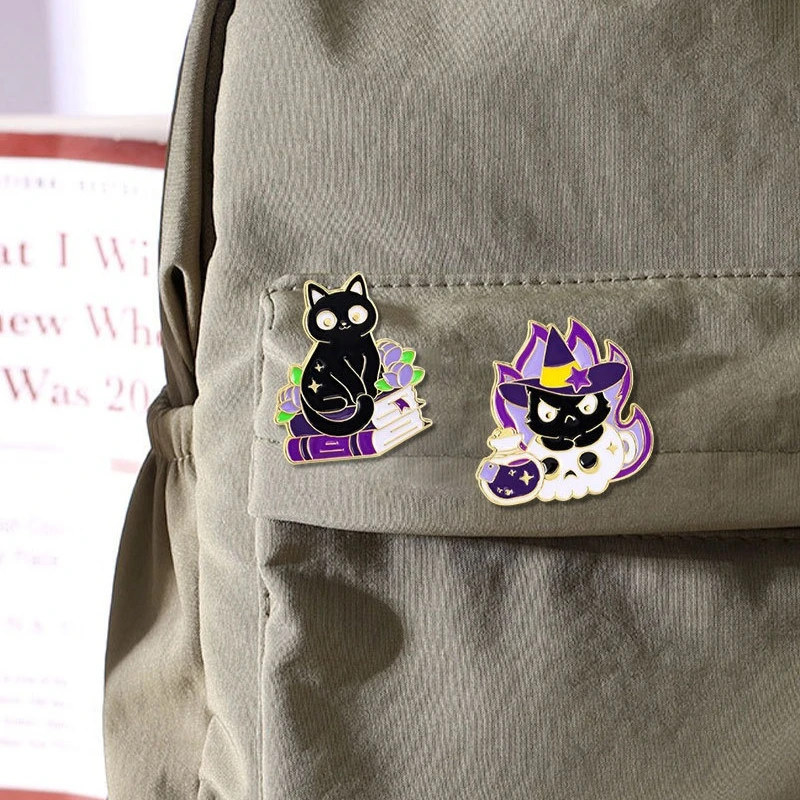 New Style Black Cat Magician Shape Oil Dropped Alloy Brooch Cartoon Badge Pin For DIY Clothing Bag Hat Scarf T-shirt Accessories