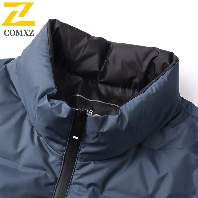 COMXZ 2025 Mens Down Jacket Outdoor Office Lightweight Parka Stand Collar Windproof Travel Comfortable Autumn Winter Coat