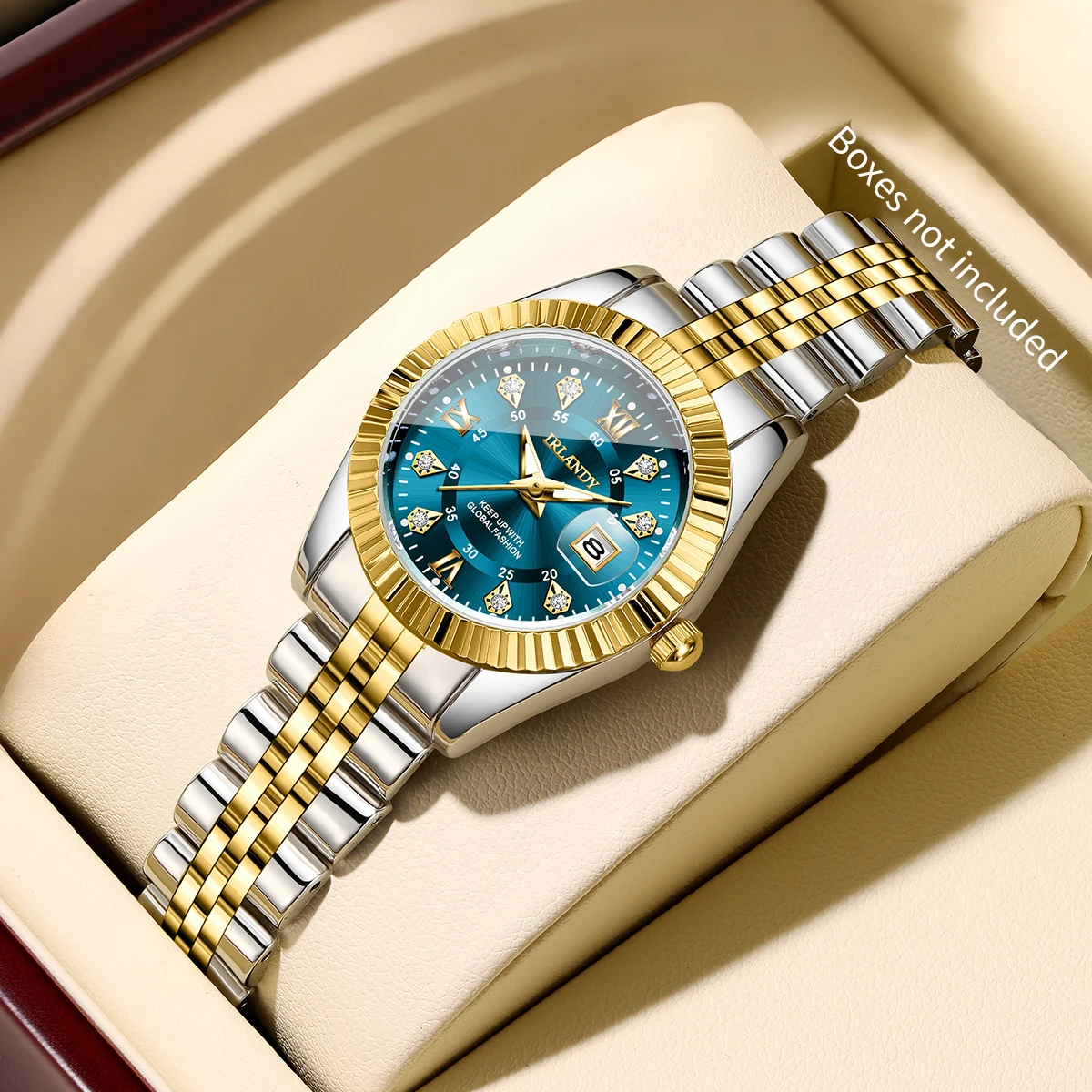 Modische Damen-Quarzuhr mit Roma-Zifferblatt, Strass, Edelstahl, Kalender, Armbanduhren, Reloj Mujer, Geschenk (ohne Box) – Detail 4