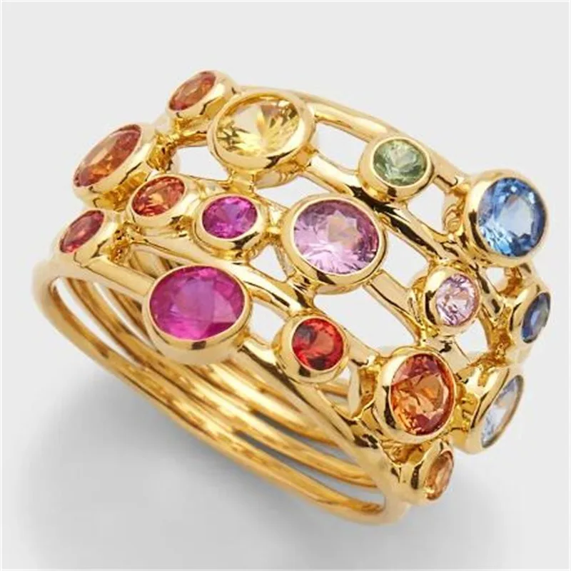 Böhmischer, mehrschichtiger, wellenförmiger Ring, blauer runder Zirkon-Stein, Verlobungsring, Retro, übertrieben, für Frauen, Party, Alltag, Geschenk – Detail 4