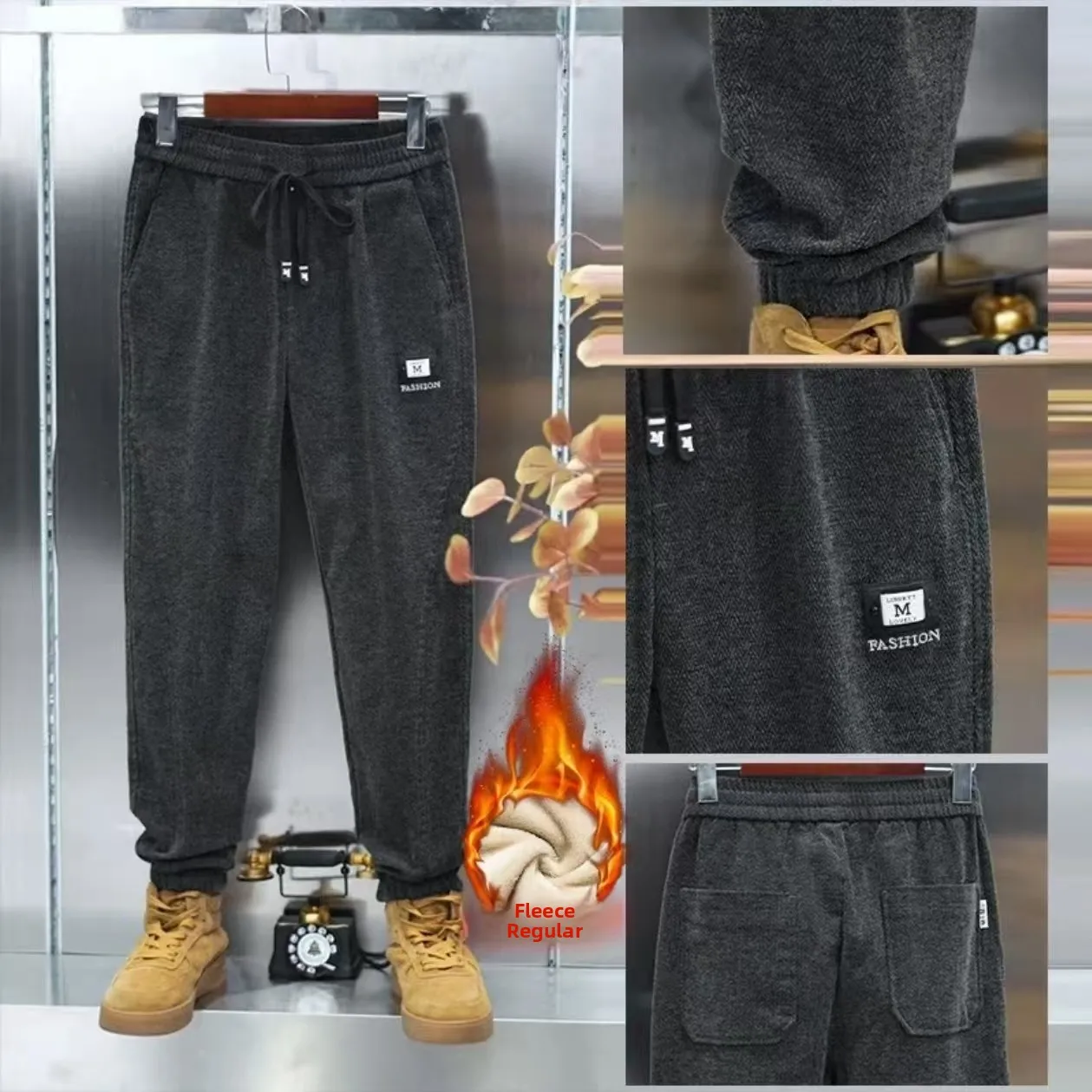 

Men's Casual Fce Lined Sports Pants Loose Fit Autumn Winter Sle Elastic Waist Sweatpants Comfortable Breathable Polyeste...