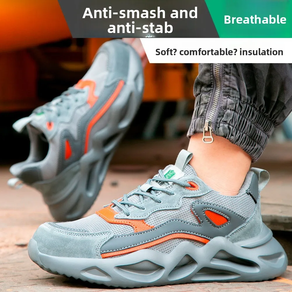 Men Ultra Light Genuine Leather Safety Shoes Anti Smash Puncture Proof Insulated Steel Toe Soft Sole Breathable Work Boots