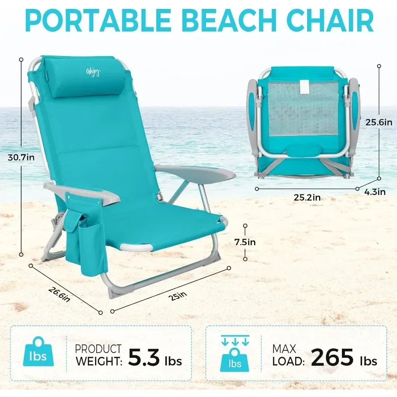 WEJOY Folding Beach Chair for Adults 4-Position Aluminum Lightweight Beach Chair,Low Beach Chairs with Shoulder Strap,Cup Holder