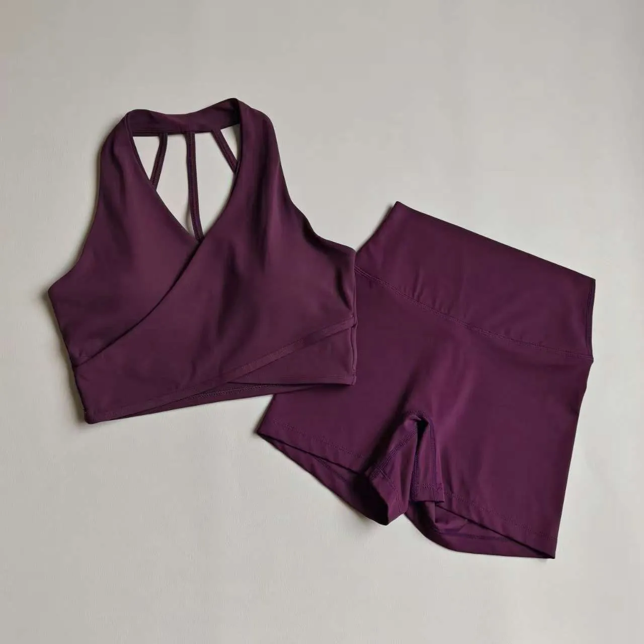 Damen-Yoga-Anzug, High-Waist-Shorts-Set, Sport-BH, Hüftstraffende Fitness-Sportshorts für Aktivbekleidung, Gym-Set, Pilates-Kleidung – Detail 14