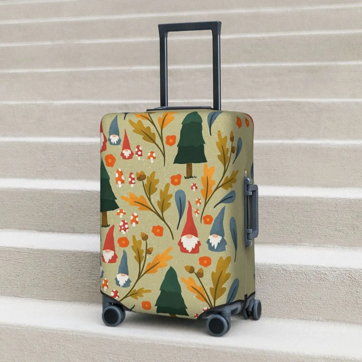 

Woodland Gnomes On Green Suitcase Cover Protection Elastic Trip Luggage Protector Covers for 18-32 Inch