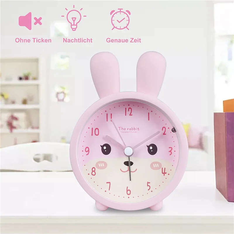 New Children'S Alarm Clock for Girls Without Ticking,Rabbit Children'S Alarm Clock Silent Alarm Clock with Light Student