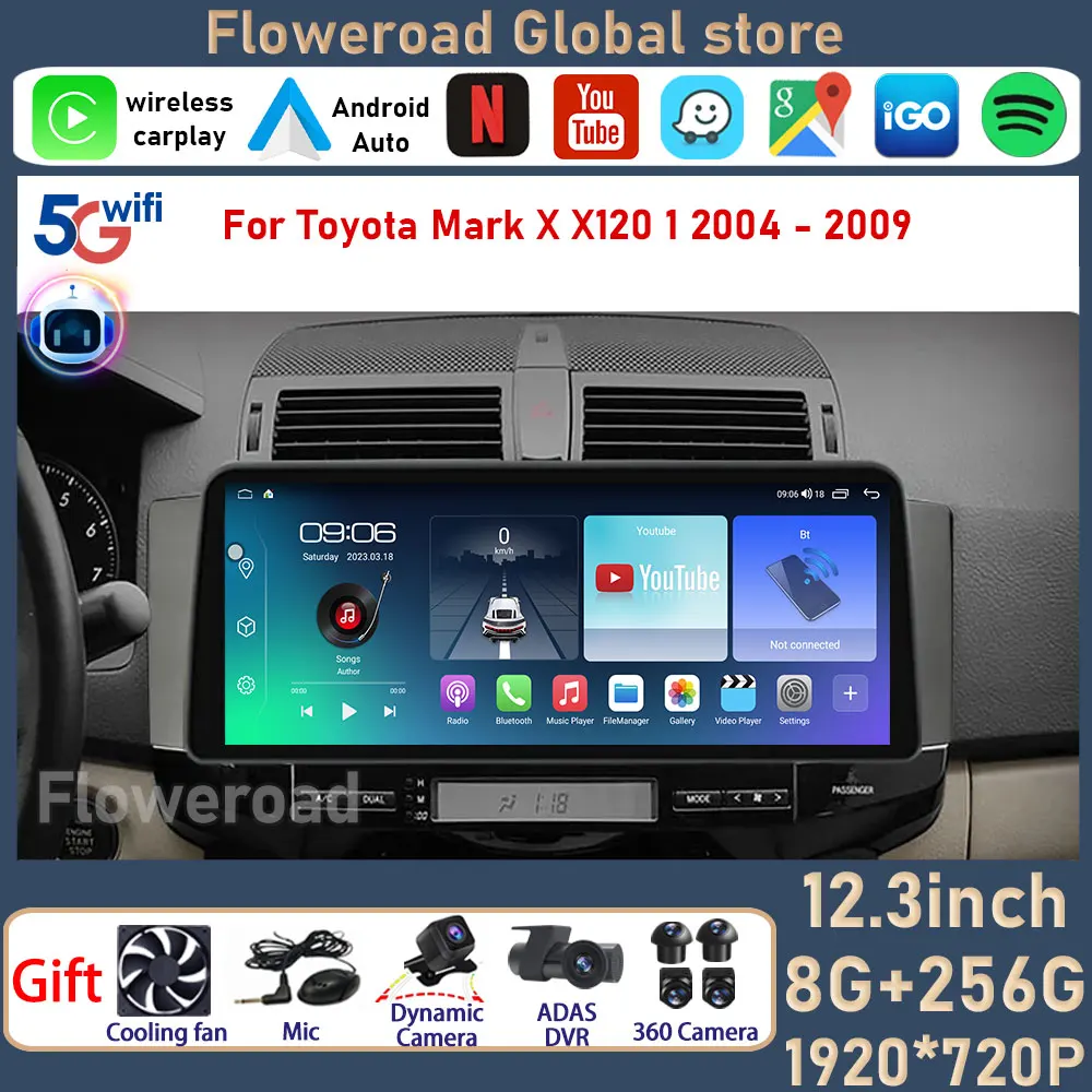 

12.3 Inch For Toyota Mark X X120 1 2004 - 2009 Auto Multimedia Video Player Car Radio GPS Navigation Android All In One 2din BT