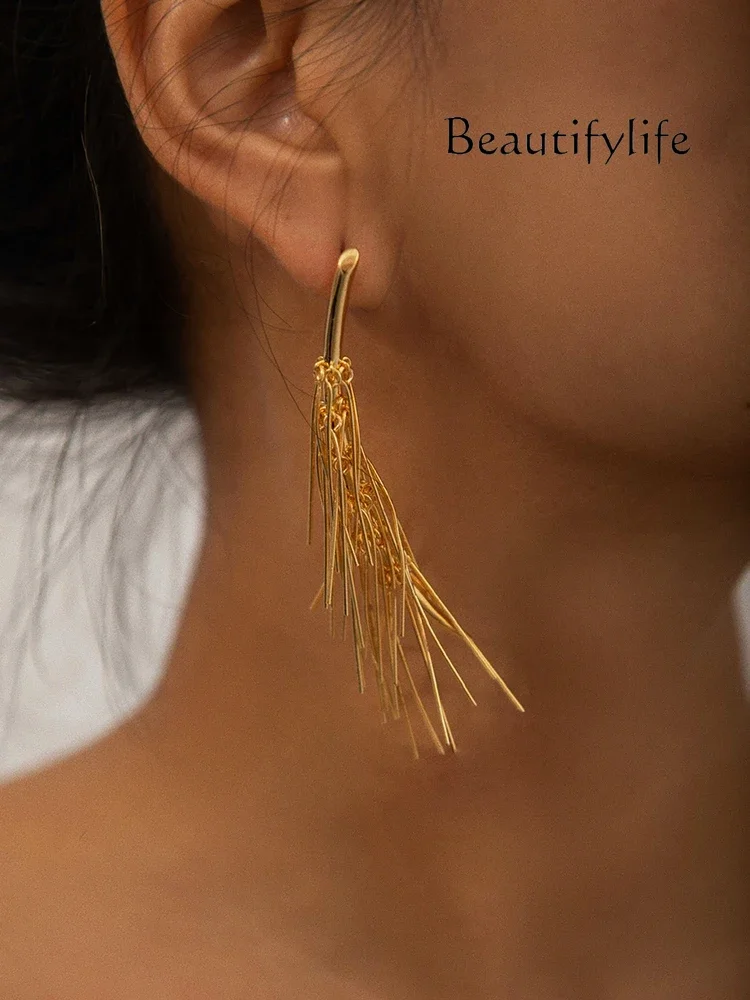 European and American trendy brand niche design exaggerated pine needle earrings women's long stud earrings luxurious atmosphere