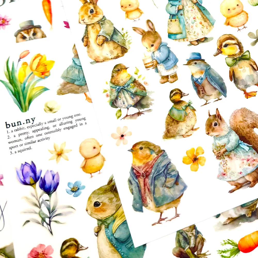 KSCRAFT 3 sheets A5 Bunny Rub On Sticker Scrapbooking Junk Journal Crafts Transfer Stickers DIY Photo Albums Decorative